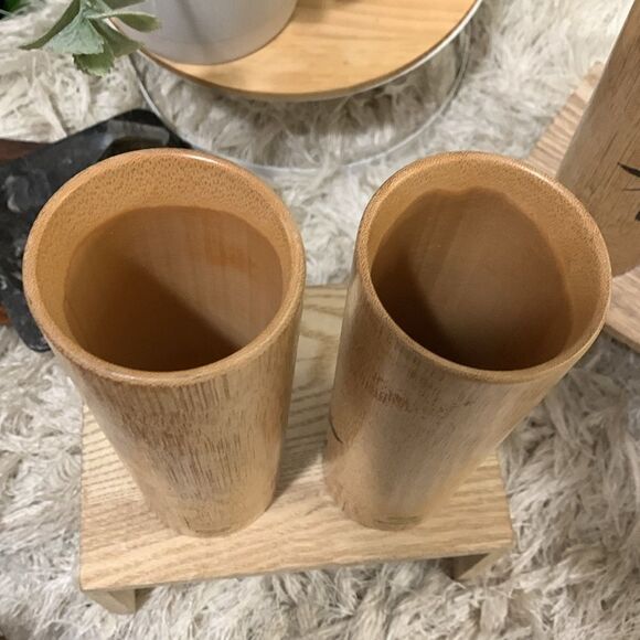 Vintage Angel Bamboo Cup Set Of 4 Tall 2 Short Handpainted Bamboo Drinking Cups - Picture 7 of 17